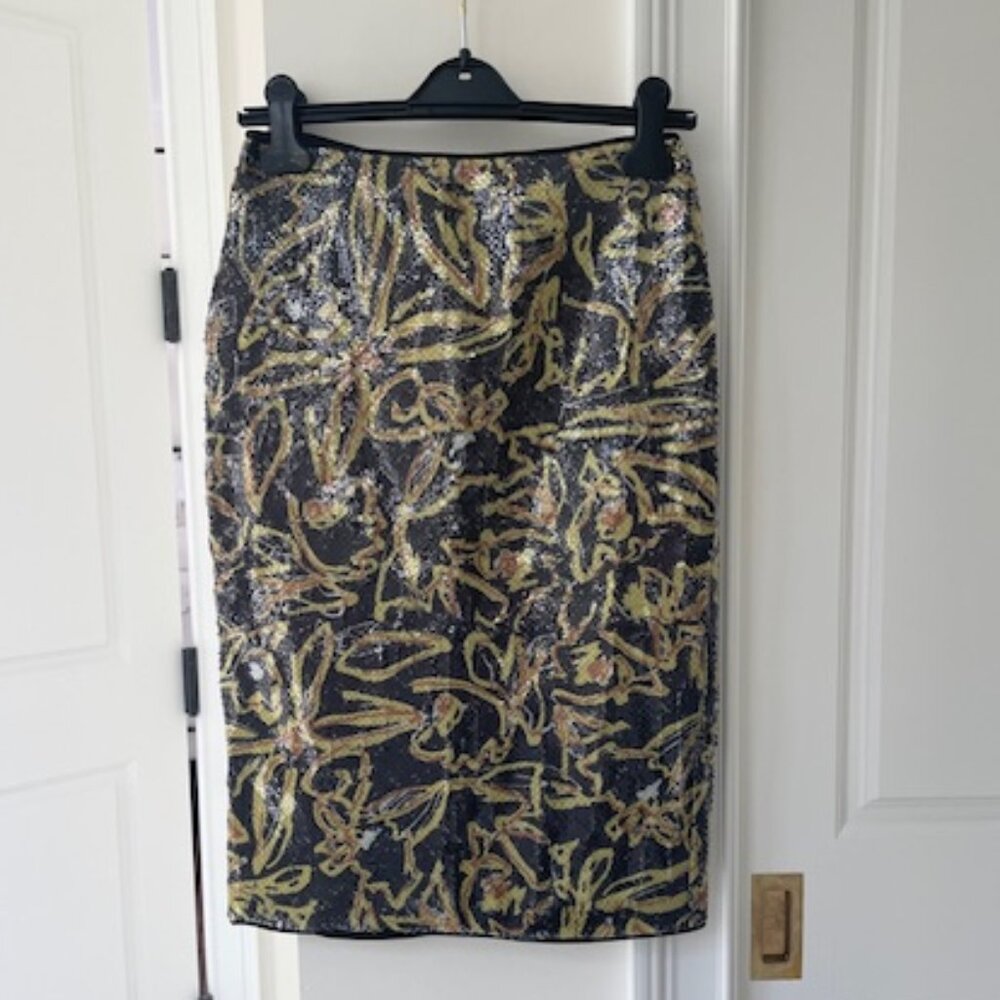 Diane Von Furstenberg Black Sequin Pencil Skirt